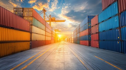 Fototapeta premium Shipping yard, cargo containers, container box shipping