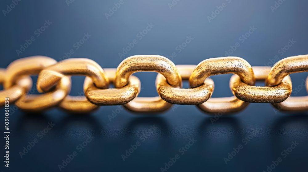 Poster golden chain links with shiny texture against dark background