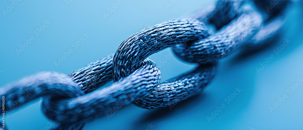 Poster close up view of metallic chain link, symbolizing strength and connection