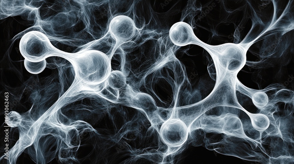 Poster abstract representation of molecular structures in a smoky background.