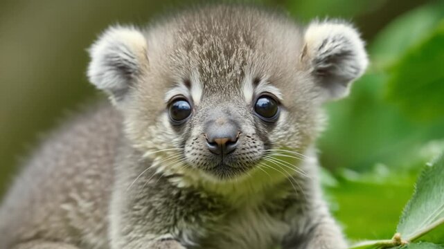 Curious baby fossa gazing around in the vibrant jungle environment