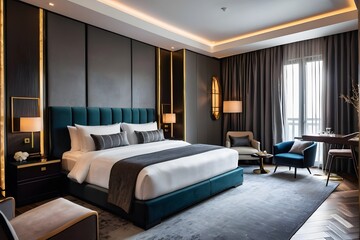 Obraz premium Luxurious dark hotel room interiors