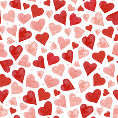 Pattern with watercolor red hearts.Perfect for Valentine's day.