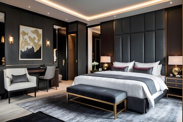 Luxurious dark hotel room interiors