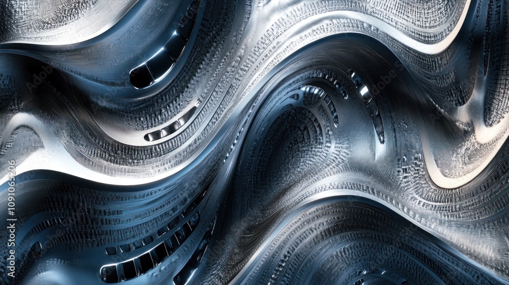 Poster Abstract metallic waves with intricate textures and patterns.