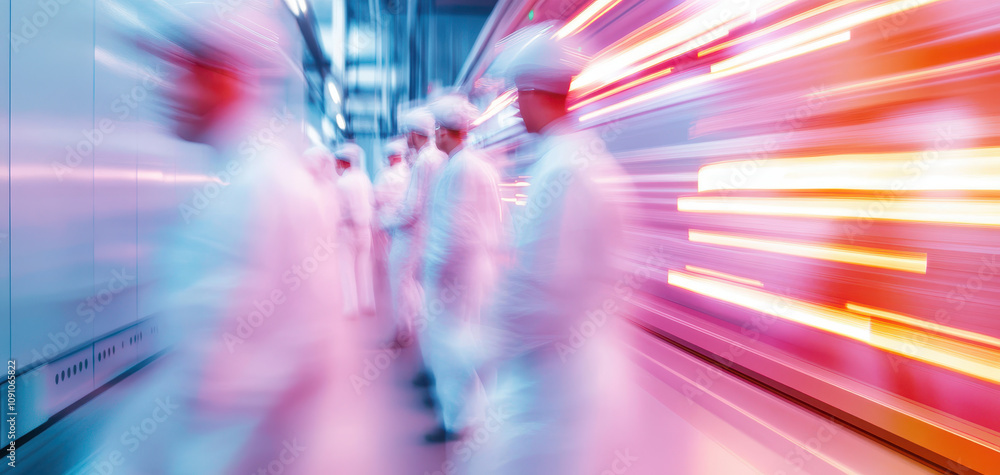 Aufkleber industrial workers in white uniforms monitor automated systems in dynamic environment, industrial wo