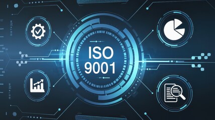 Obraz premium Innovative Digital Technology and ISO 9001 Management System Concept