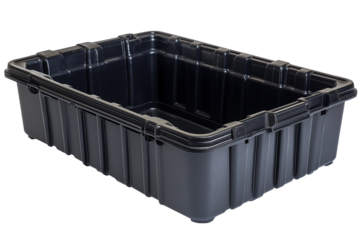 plastic box packaging of finished goods product on white background with clipping paths.