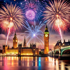 Naklejka premium London new years eve fireworks british culture