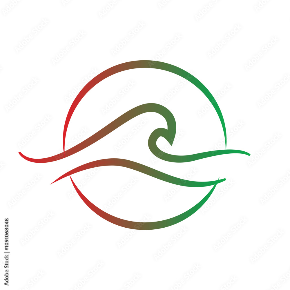 Poster a simple outline logo of a wave in round shape on a white background