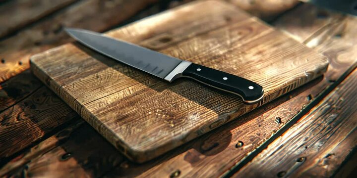 Kitchen knife on the cutting board, 4K Video