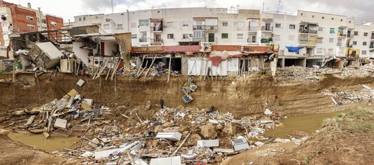 Buildings half destroyed by the flood in the Poyo ravine caused by the intense rains of the Dana over the Valencian Community