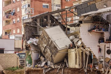 Buildings half destroyed by the flood in the Poyo ravine caused by the intense rains of the Dana over the Valencian Community