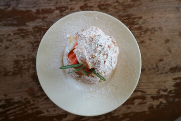 choux cream or cream puff, eclair or strawberry choux cream