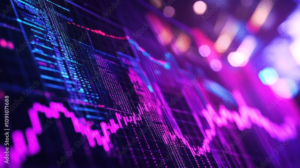 Poster abstract digital graph with vibrant colors representing data trends and analytics.
