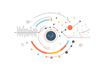 Fototapeta premium Abstract graphic design featuring circular elements and data visualizations.