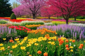 Fototapeta premium Stunning Visualization of a Colorful Flower Meadow in a Lush Spring Garden
