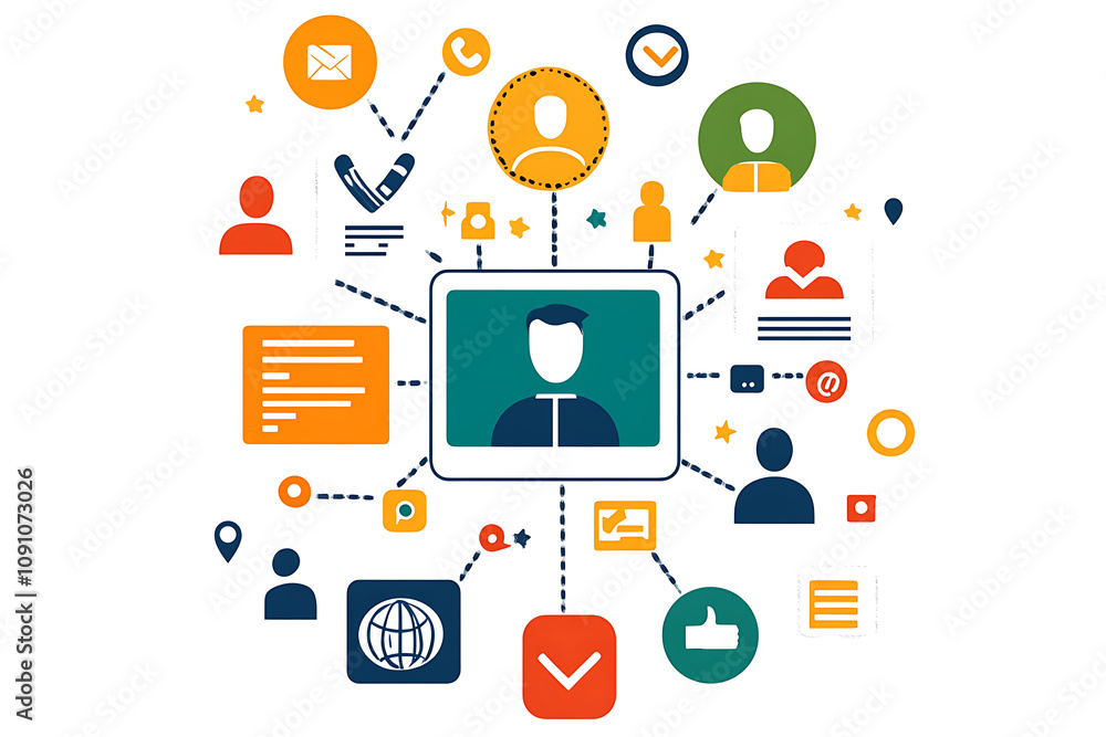 Poster illustration depicting digital communication and networking concepts.