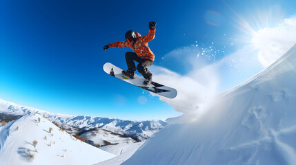 Snowboarder Performing Aerial Trick Over Mountain Range