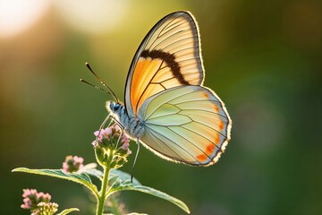 Fototapeta premium Stunning Butterfly Wing Bathed in Gentle Sunlight Showcasing Vibrant Colors and Natural Illumination