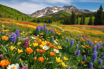 Fototapeta premium Lush Spring Wildflower Fields in Full Bloom