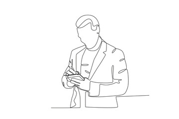 Single continuous line drawing of event planning  like The man who makes plans for events2. Dynamic single line draw design graphic vector illustration for Decoration, Event Venue.