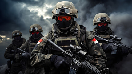 Obraz premium Military Soldiers Team Army Special Forces Combat Weapons War Danger Security Army