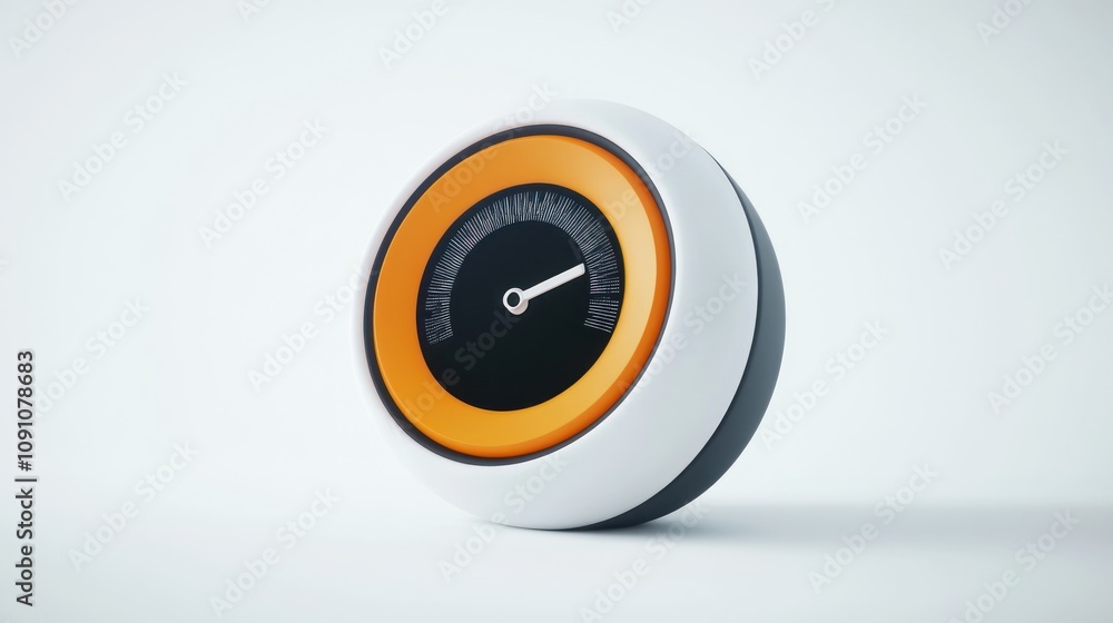 Poster A modern round clock with a sleek design featuring an orange accent and minimalistic dial.