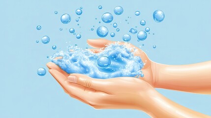 Hands Gently Lathering Water with Bubbles, Illustrating Cleanliness and Freshness, Perfect for Hygiene, Skincare, and Health Related Themes