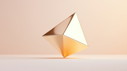 Fototapeta premium Floating golden pyramid modern minimalist setting 3d art soft color palette abstract conceptual design