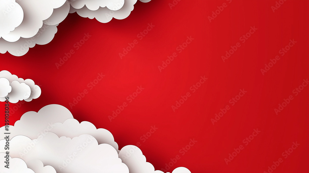 Poster minimalist red background with white cloud pattern for design