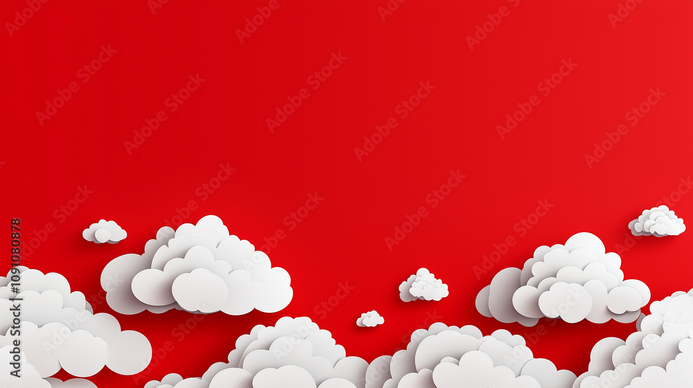 Poster minimalist red and white cloud pattern with space for text