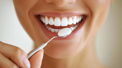 Fototapeta premium bright smile showcasing healthy teeth with dental mirror