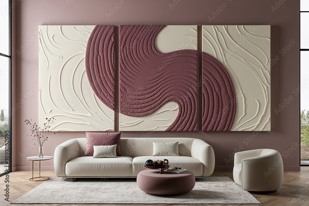 Poster elegant grand cream canvas with textured mauve curves in three-dimensional abstract design