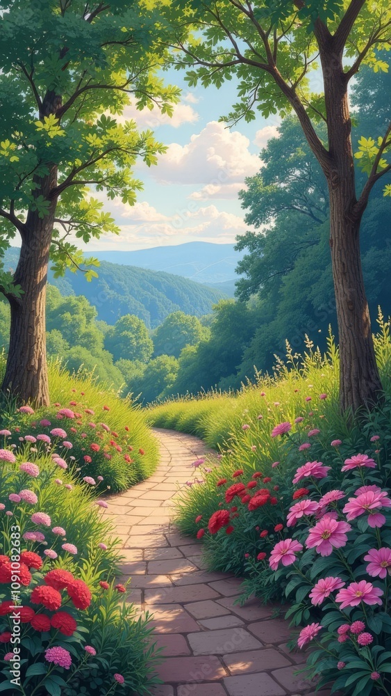 Poster a beautiful landscape with a path leading to a tree
