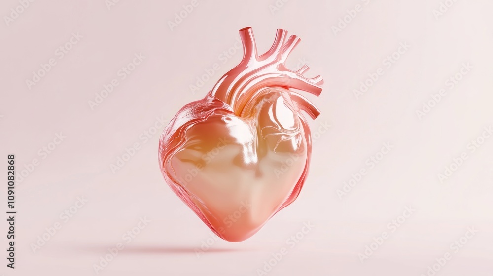 Aufkleber A 3D-rendered heart model showcasing anatomical features in a soft color palette.