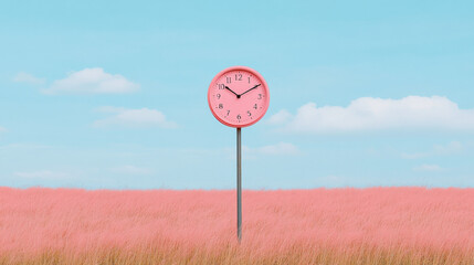 Pink Clock in a Pink Field 