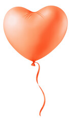 Heart shaped orange balloon floating gently with a ribbon tied to it isolated on transparent background.