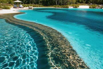 Fototapeta premium Majestic Organic Water Currents and Tranquil Lagoon Ripples with Vibrant Teal Splash Zone and Crystal-Clear Water