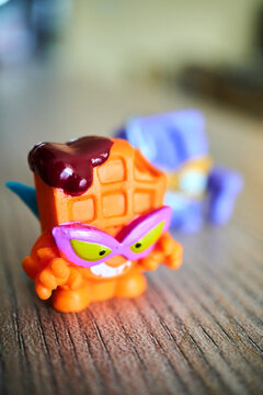 Closeup shot of a waffle-shaped toy figurine from Superthings Rivals of Kaboom game
