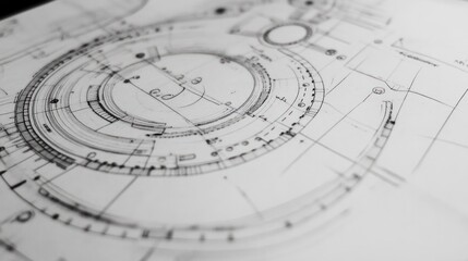 Detailed architectural blueprint featuring circular designs and measurements.