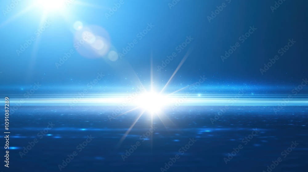 Poster ethereal blue light beam with soft glare and floating particles creating a dreamlike background idea