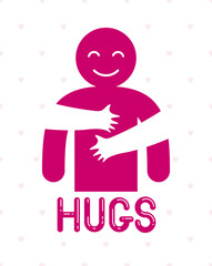 Hugs with loving hands of loved person, lover woman hugging his man and shares love, vector icon logo or illustration in simplistic symbolic style.