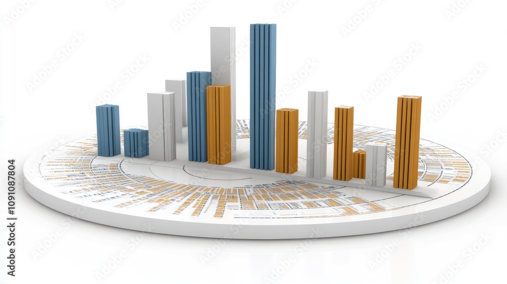 Aufkleber A 3D bar chart displaying data trends in a circular layout.