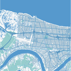 Map of Kenner in Louisiana in a professional blue style. Contains layered vector with roads water, parks, etc.