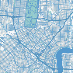 Obraz premium Map of New Orleans Center in Louisiana in a professional blue style. Contains layered vector with roads water, parks, etc.