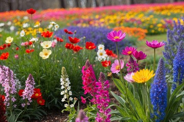 Lush Wildflower Garden Blooms Beautifully in Spring Season