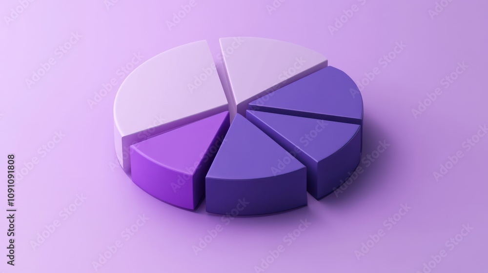 Poster A 3D pie chart with varying shades of purple, representing data segmentation.