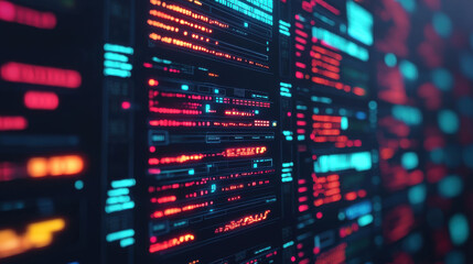 Naklejka premium Digital terminal displaying advanced hacking software with glowing data