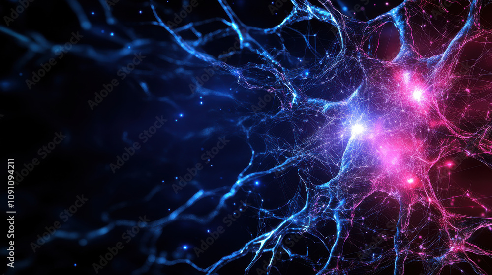 Poster neural network visualization with vibrant colors and glowing connections